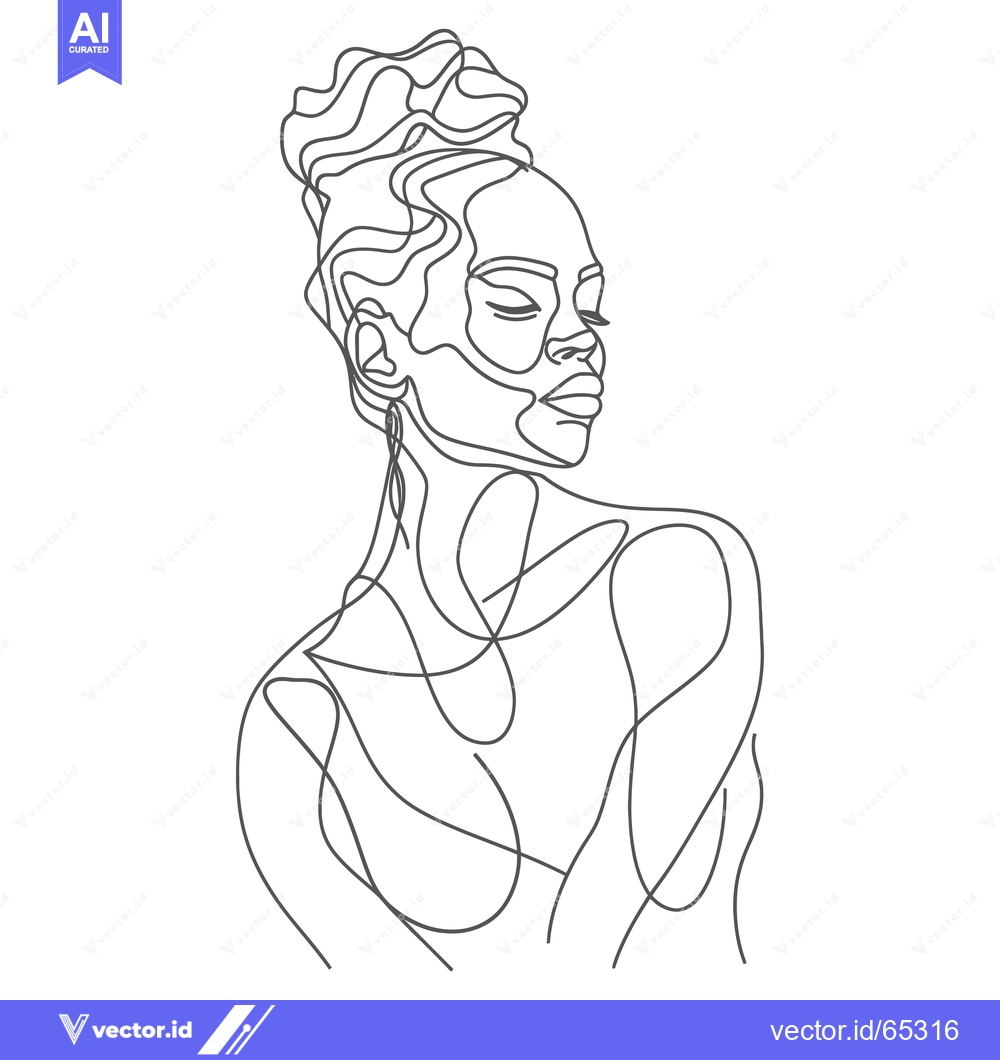 Premium Vector of Single-Line Drawing of a Woman with Curly Hair