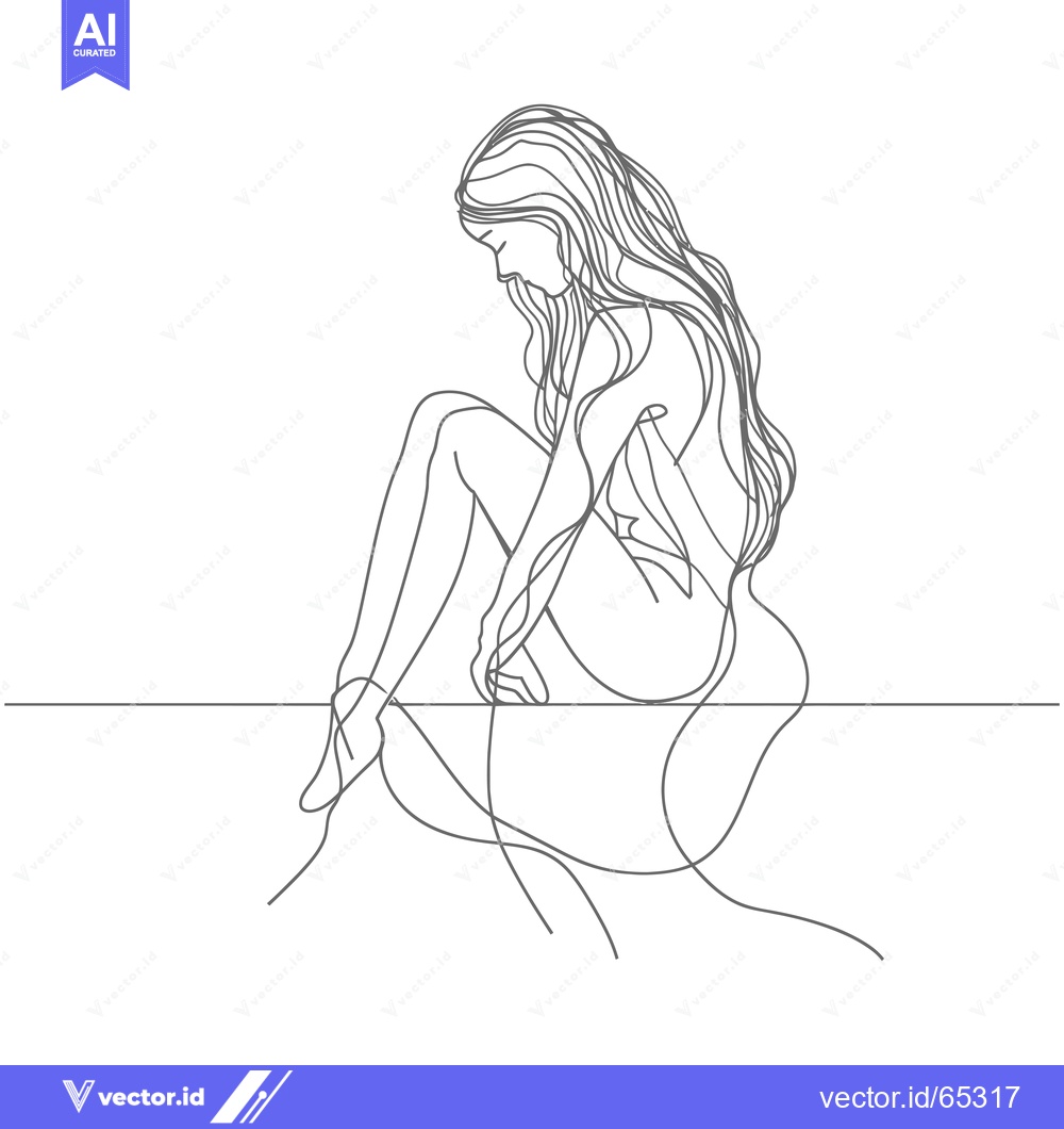 Premium Vector dari A Single-Line Drawing of a Woman Sitting with Long Hair