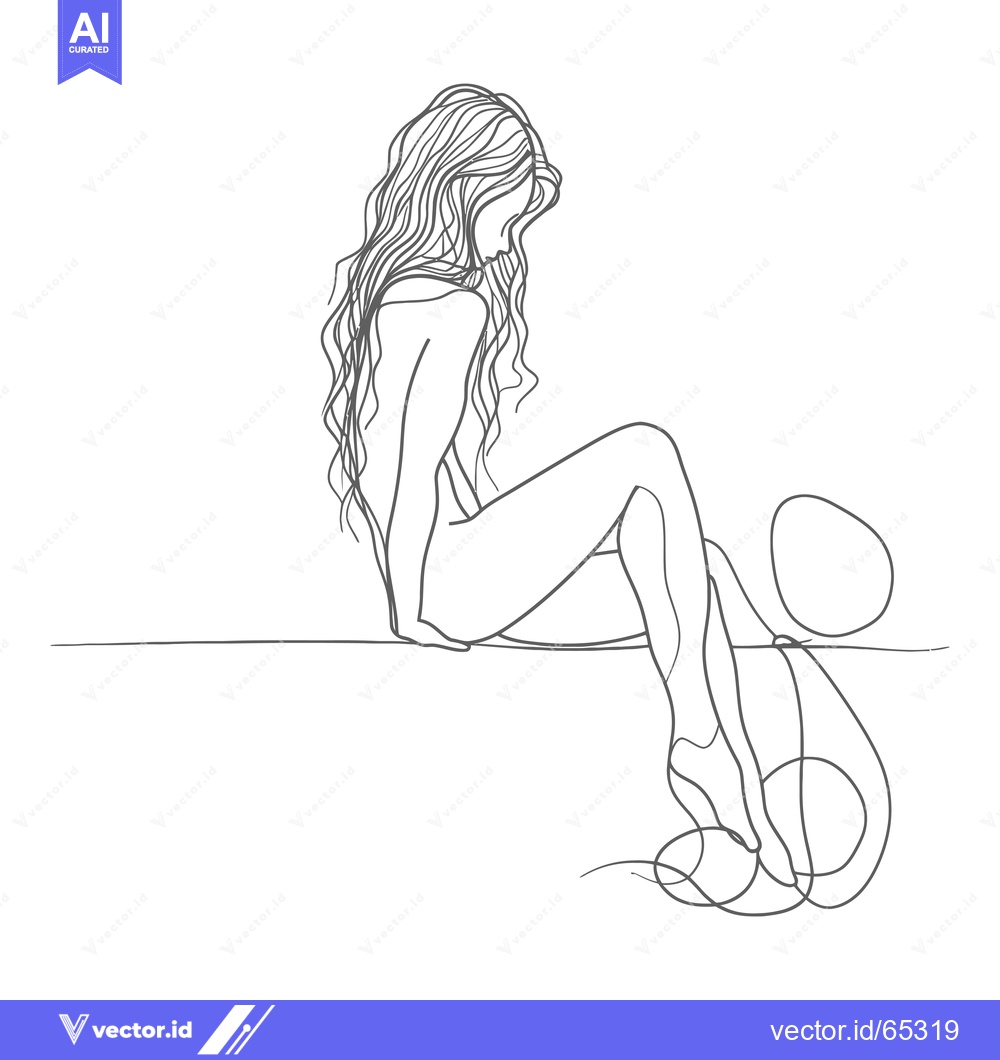 Premium Vector dari Line Art Illustration of a Woman Sitting with Long Flowing Hair