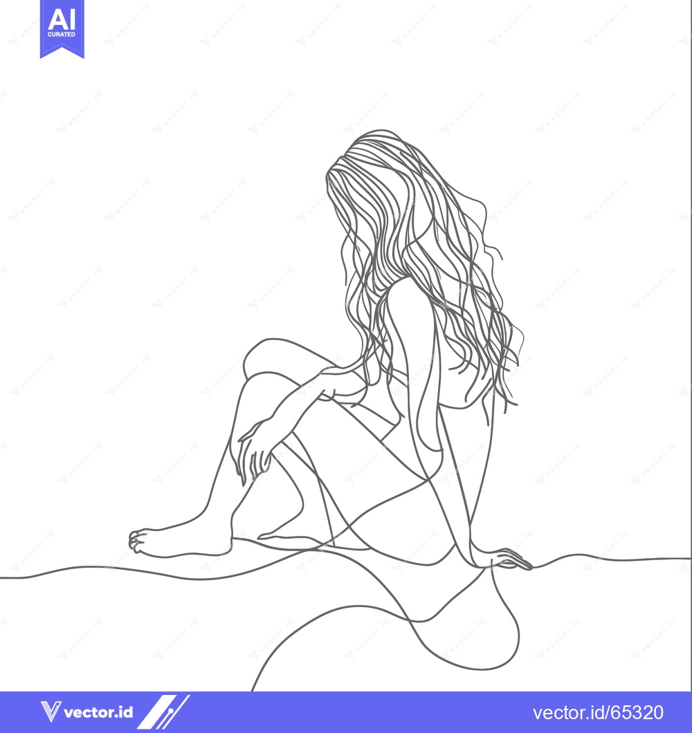 Premium Vector of Single-Line Drawing of a Woman Sitting with Long Hair