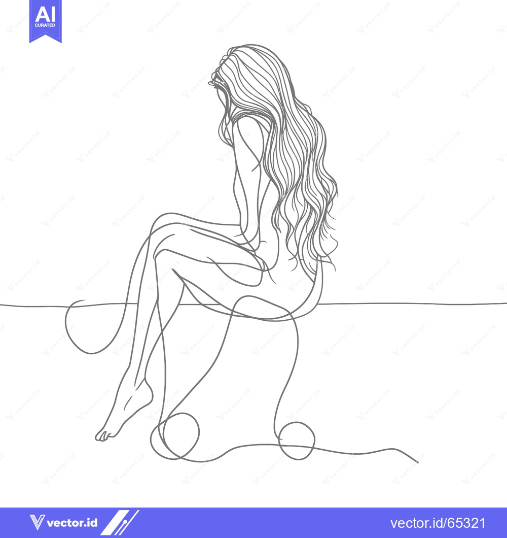 Premium Vector dari One-Line Drawing of a Woman Sitting with Long Hair