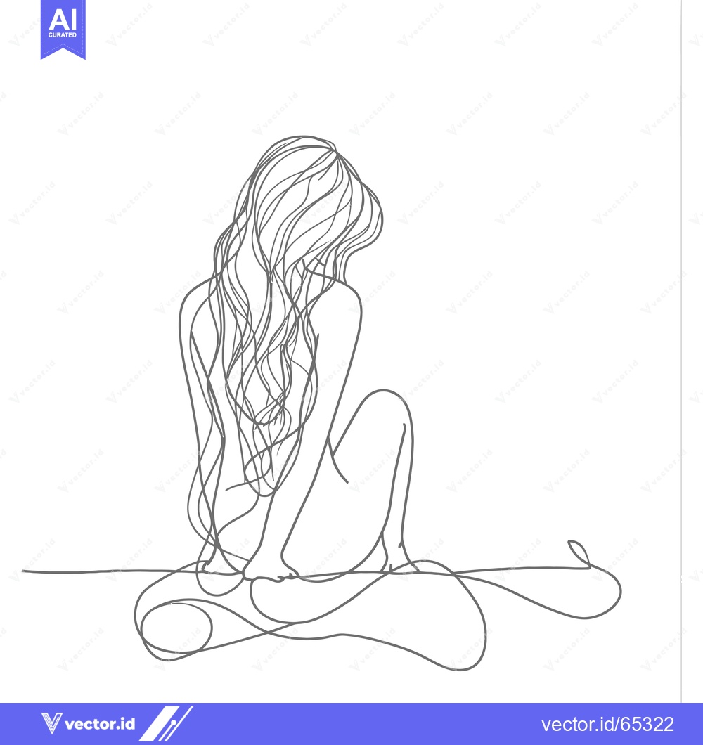 Premium Vector of Single-line drawing of a woman sitting with long hair