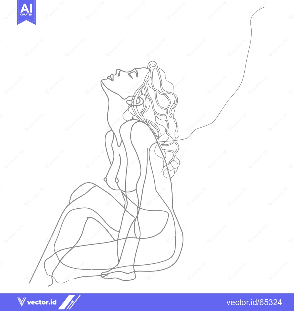 Premium Vector dari One-Line Drawing of a Woman Sitting and Looking Upward