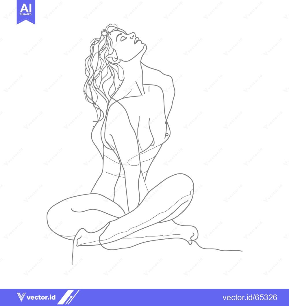 Premium Vector dari Single-Line Drawing of a Woman Sitting and Looking Up