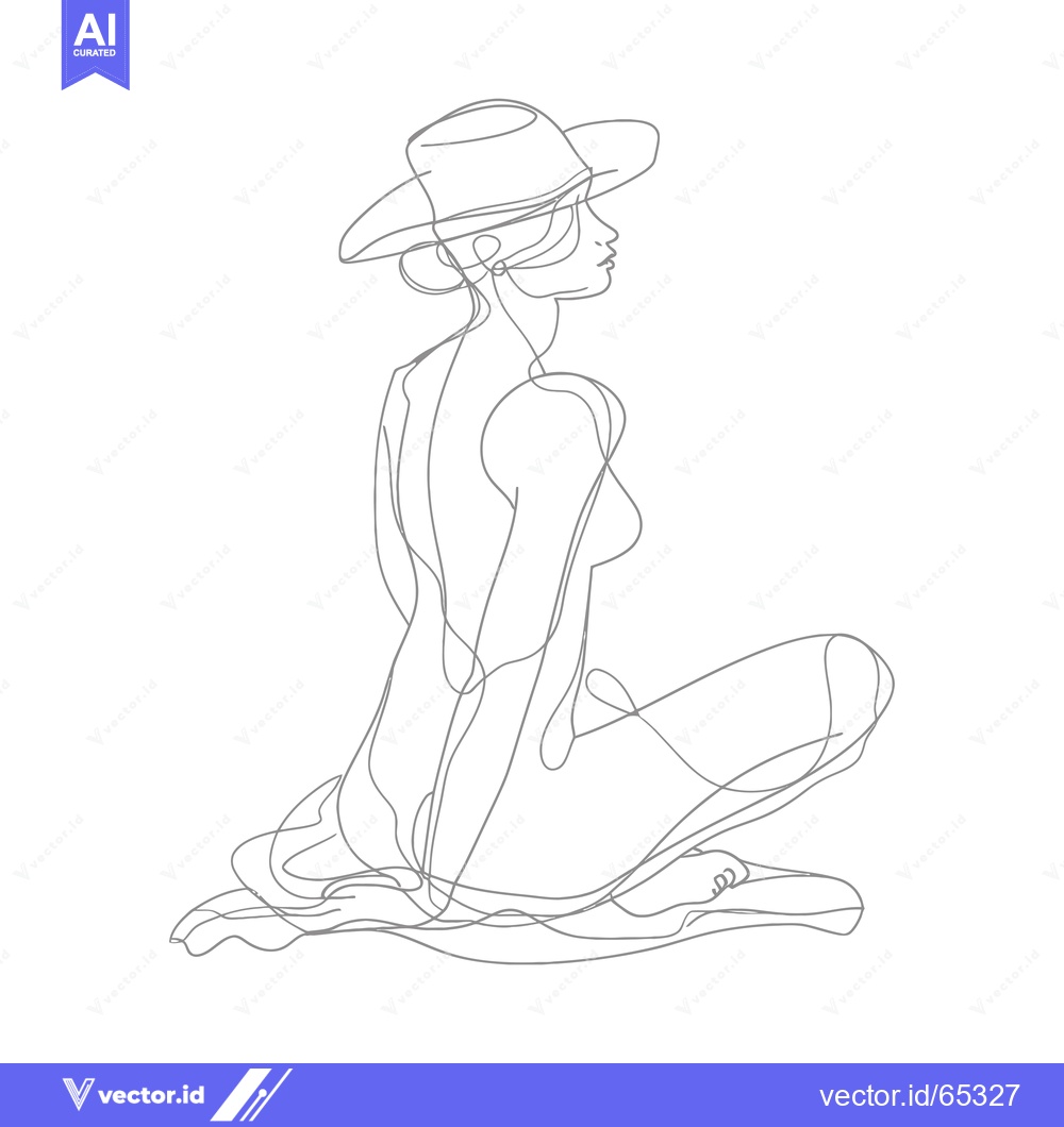 Premium Vector dari A Continuous Line Drawing of a Woman Sitting with a Hat on