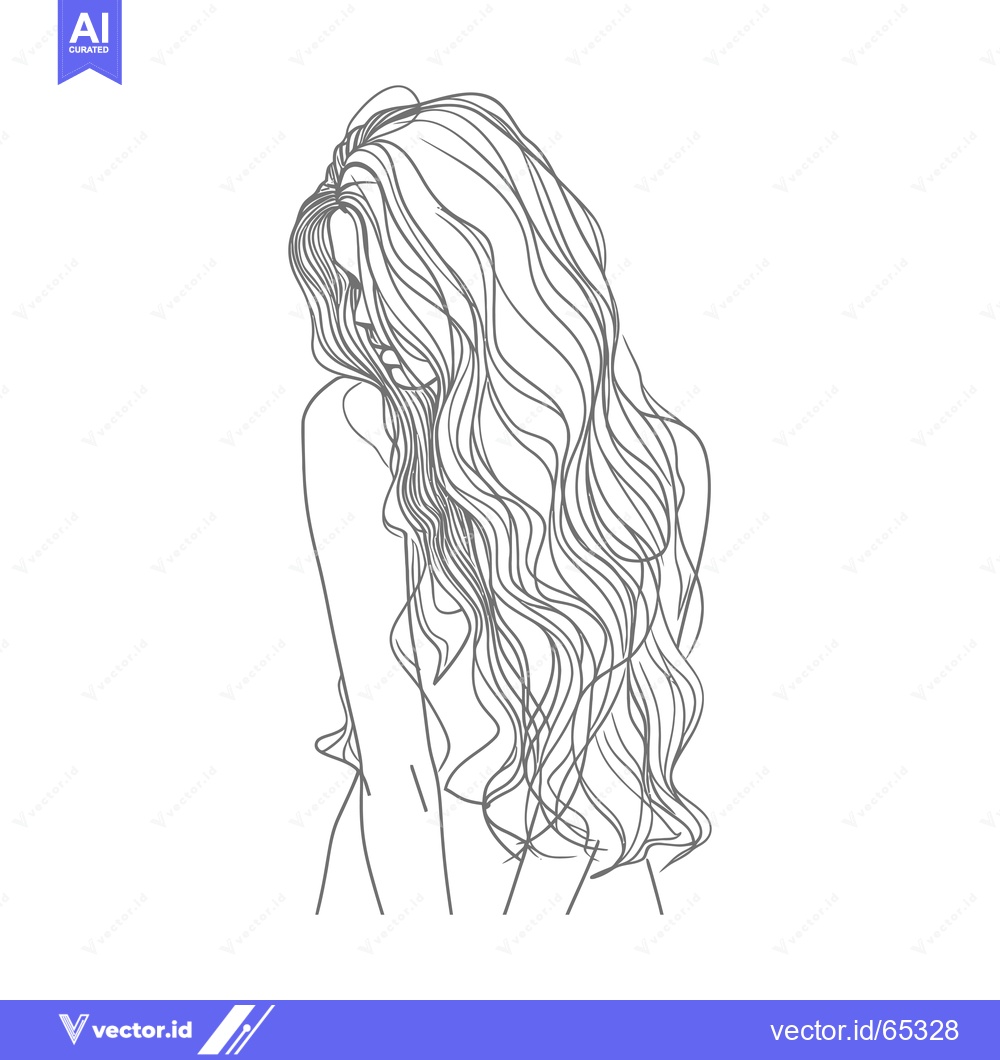 Premium Vector of Line Drawing of a Woman with Long Wavy Hair