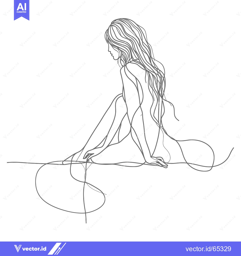Premium Vector of Single-Line Drawing of a Woman Sitting with Long Hair