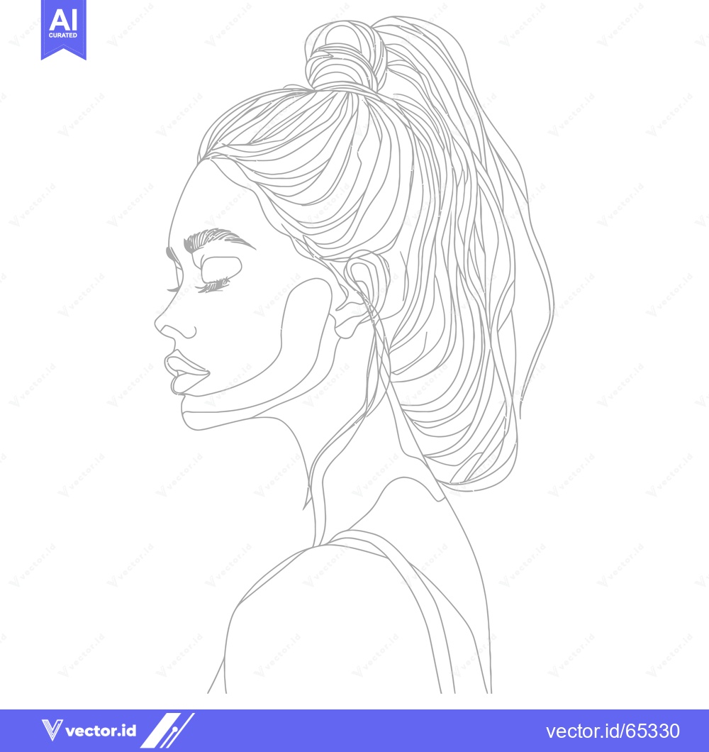Premium Vector dari Line Art Portrait of a Woman with Hair in a Bun