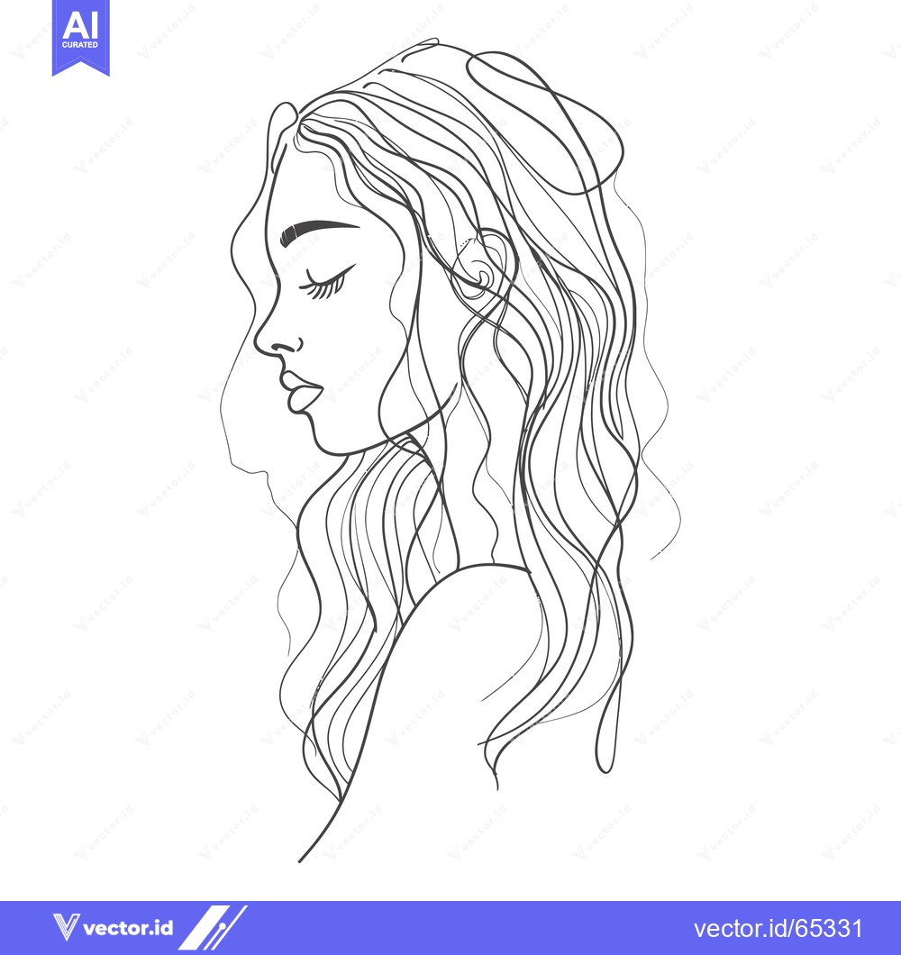 Premium Vector dari A Simple Line Drawing of a Woman's Profile with Long Hair