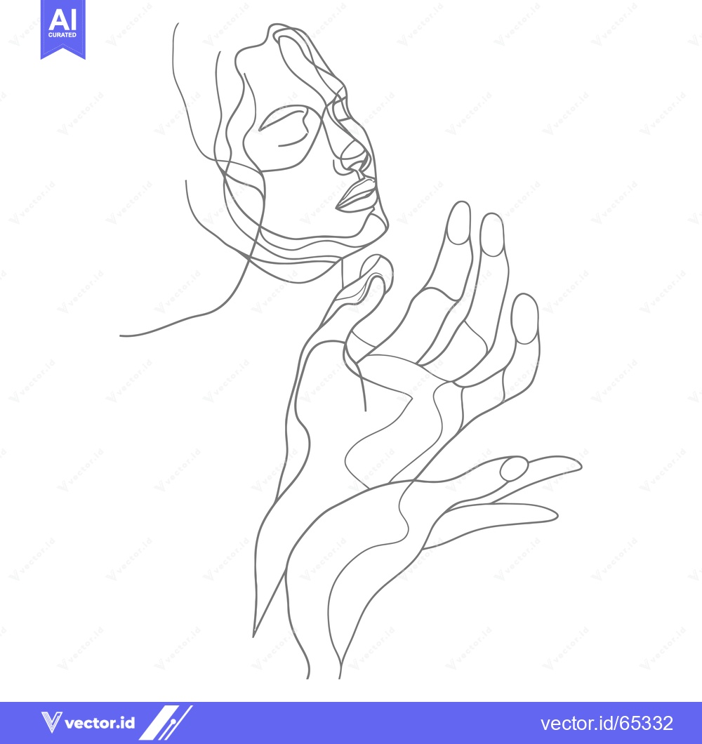 Premium Vector dari Single-line Abstract Portrait of a Woman with Hands Raised