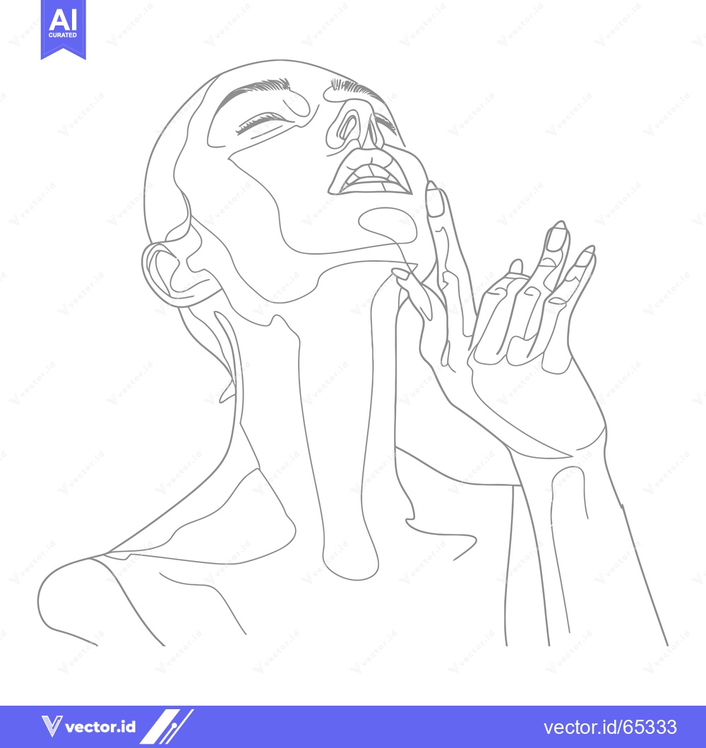 Premium Vector of One-line art drawing of a woman's face and hand