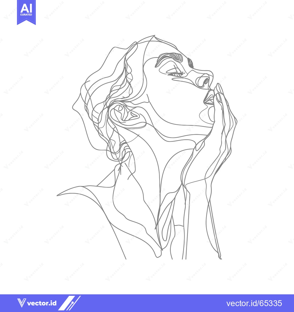 Premium Vector dari Continuous Line Drawing of a Woman's Profile with Hand to Mouth