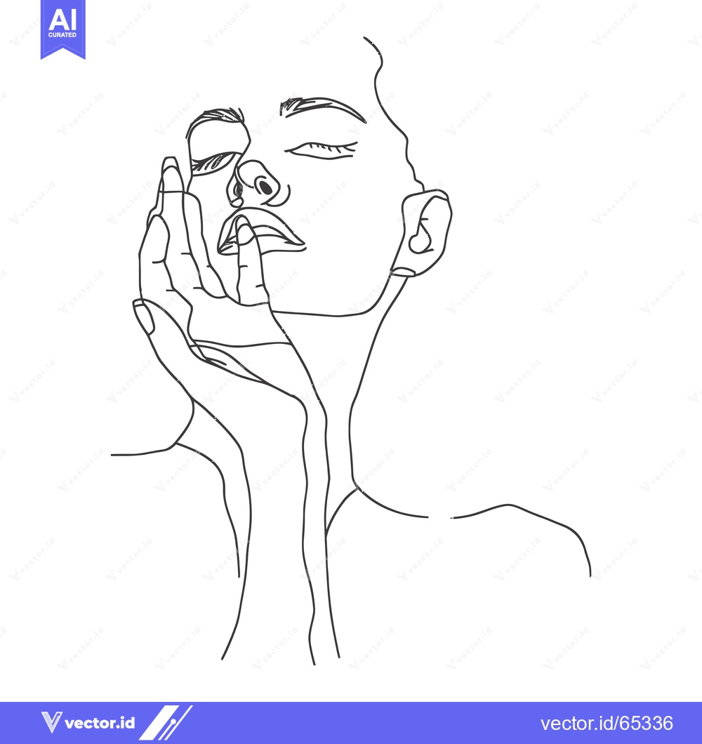 Premium Vector dari Line Art Portrait of a Woman with Closed Eyes and Hand on Face