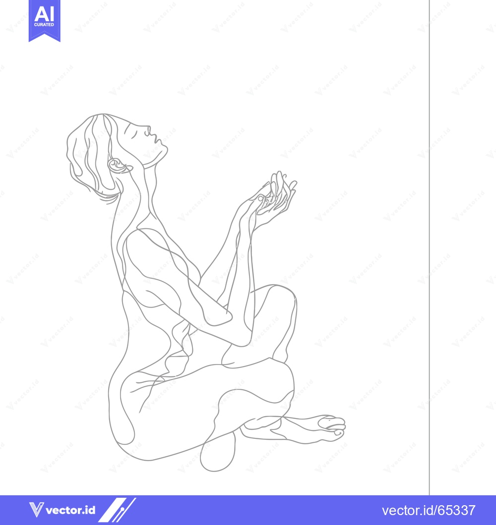Premium Vector of A Single-Line Drawing of a Woman in a Seated Pose with Hands Reaching