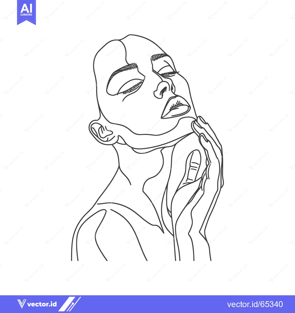 Premium Vector dari Line Art Portrait of a Woman with Eyes Closed