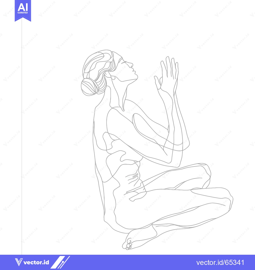 Premium Vector of One-Line Drawing of a Woman in a Seated Pose with Her Hands Raised