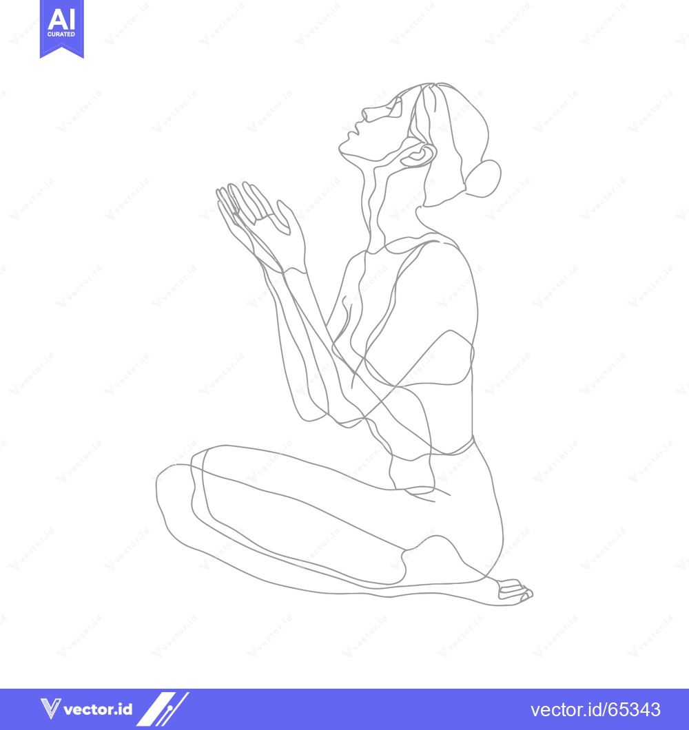 Premium Vector of Line Drawing of a Woman Sitting with Hands Raised in Prayer