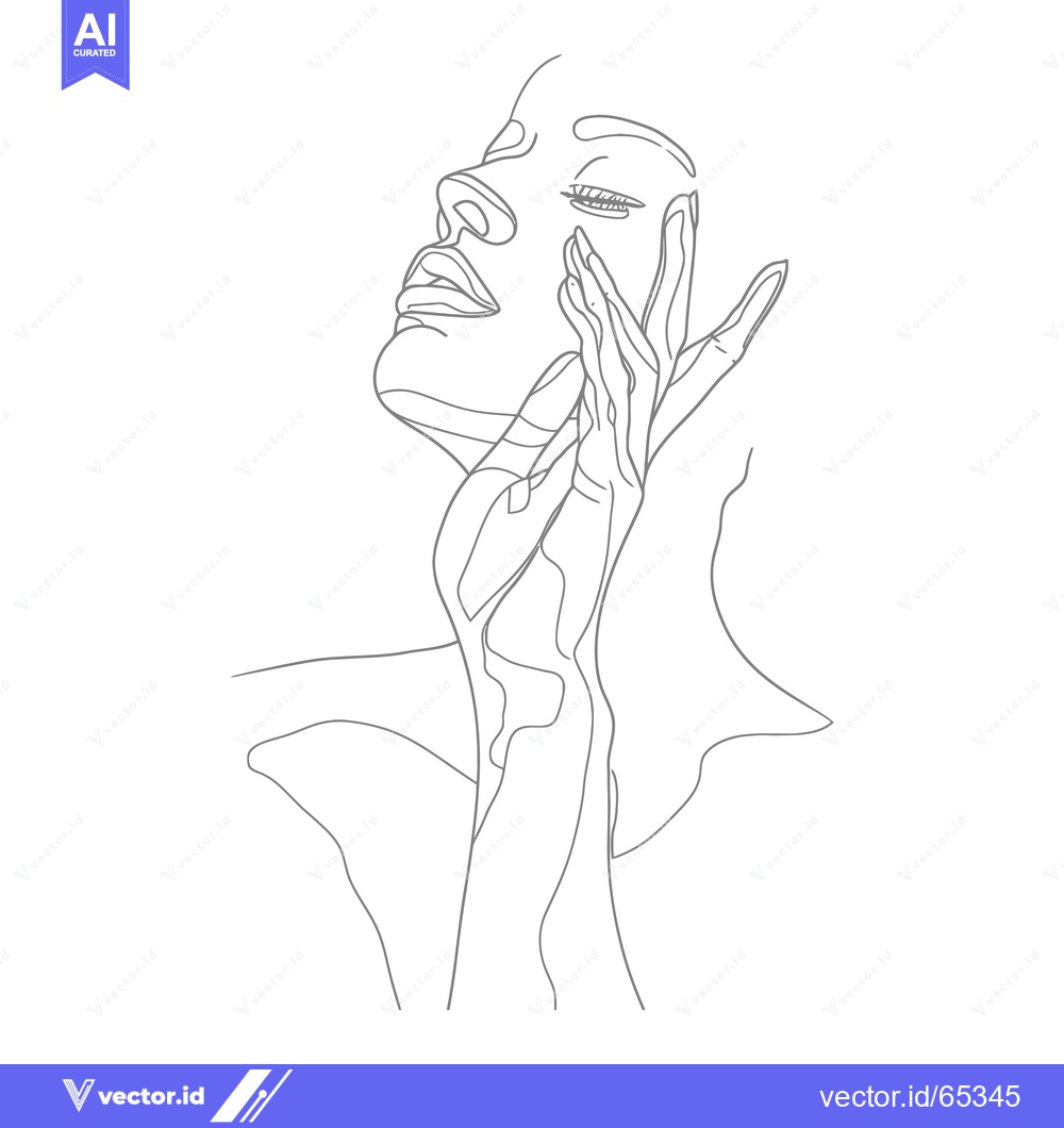 Premium Vector dari Single-Line Drawing of a Woman's Face and Hands