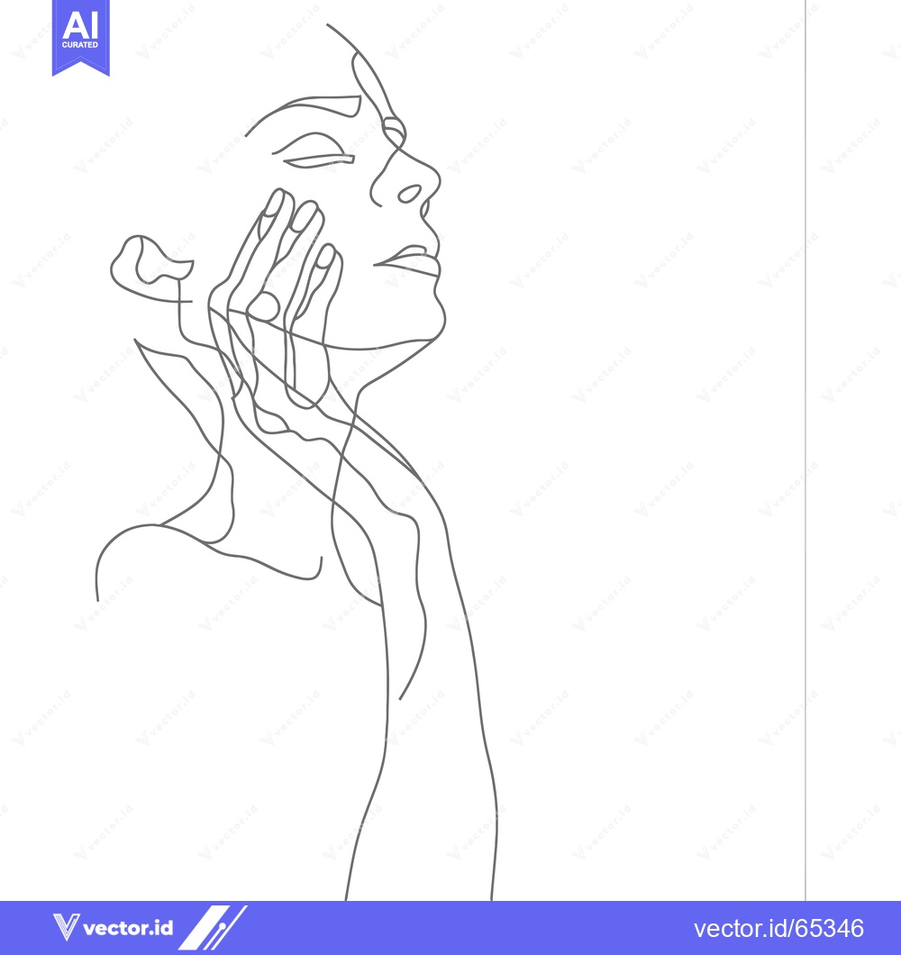 Premium Vector dari Single-Line Drawing of a Woman's Profile with Hand on Face
