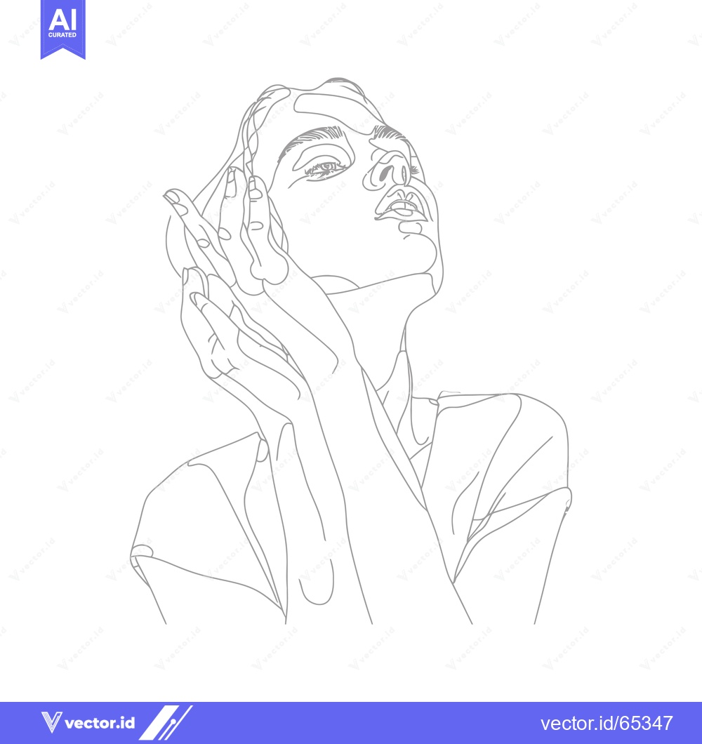 Premium Vector of Line Art Drawing of a Woman with Her Hands on Her Face