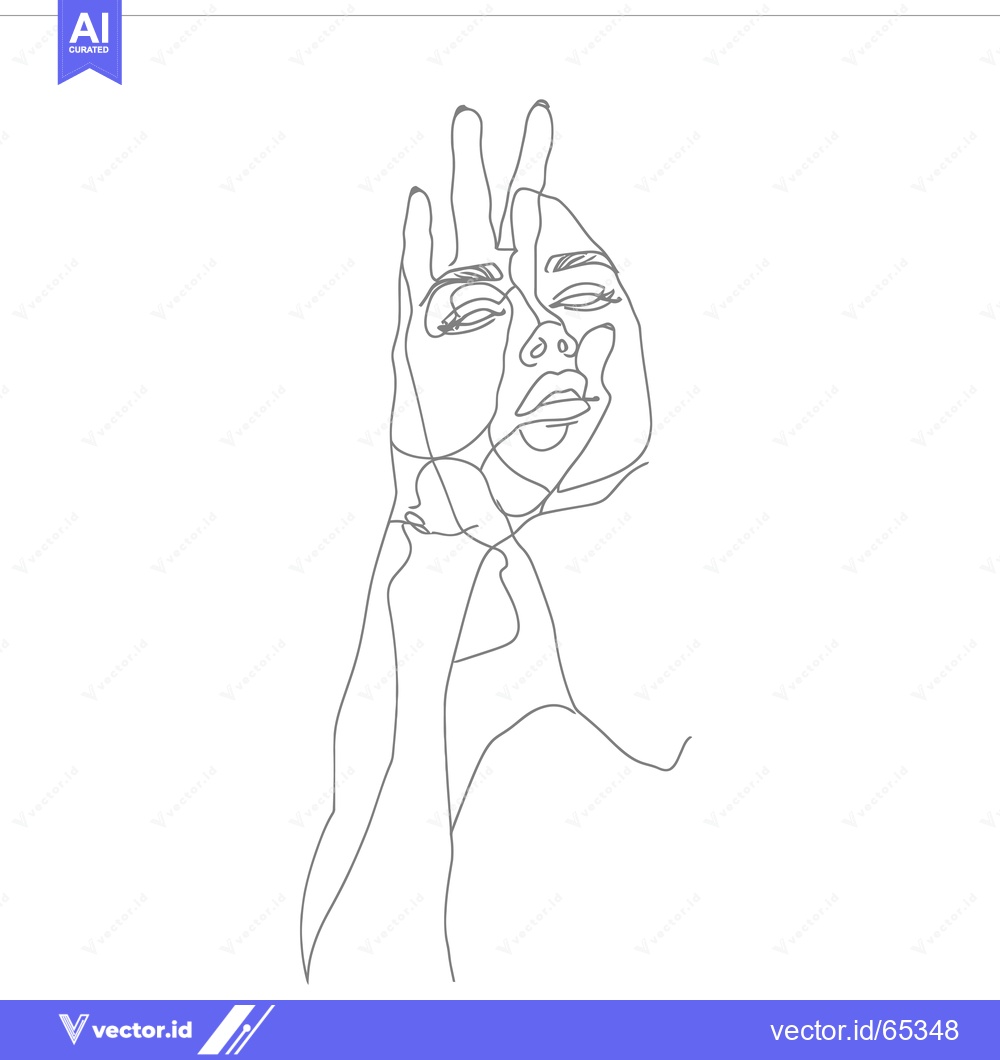 Premium Vector dari Single Line Drawing of a Woman's Face with Hand Gesture