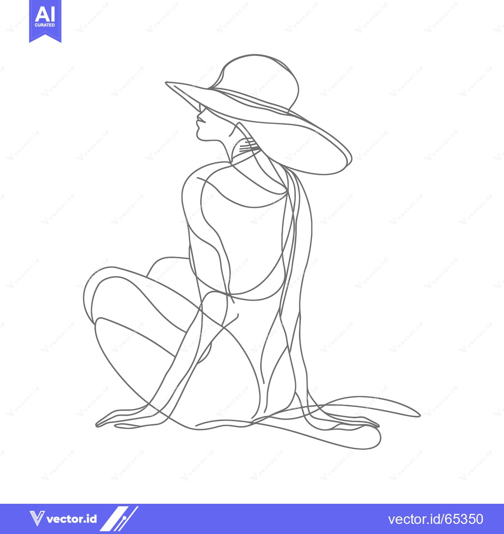 Premium Vector of One-Line Drawing of a Woman in a Hat Sitting