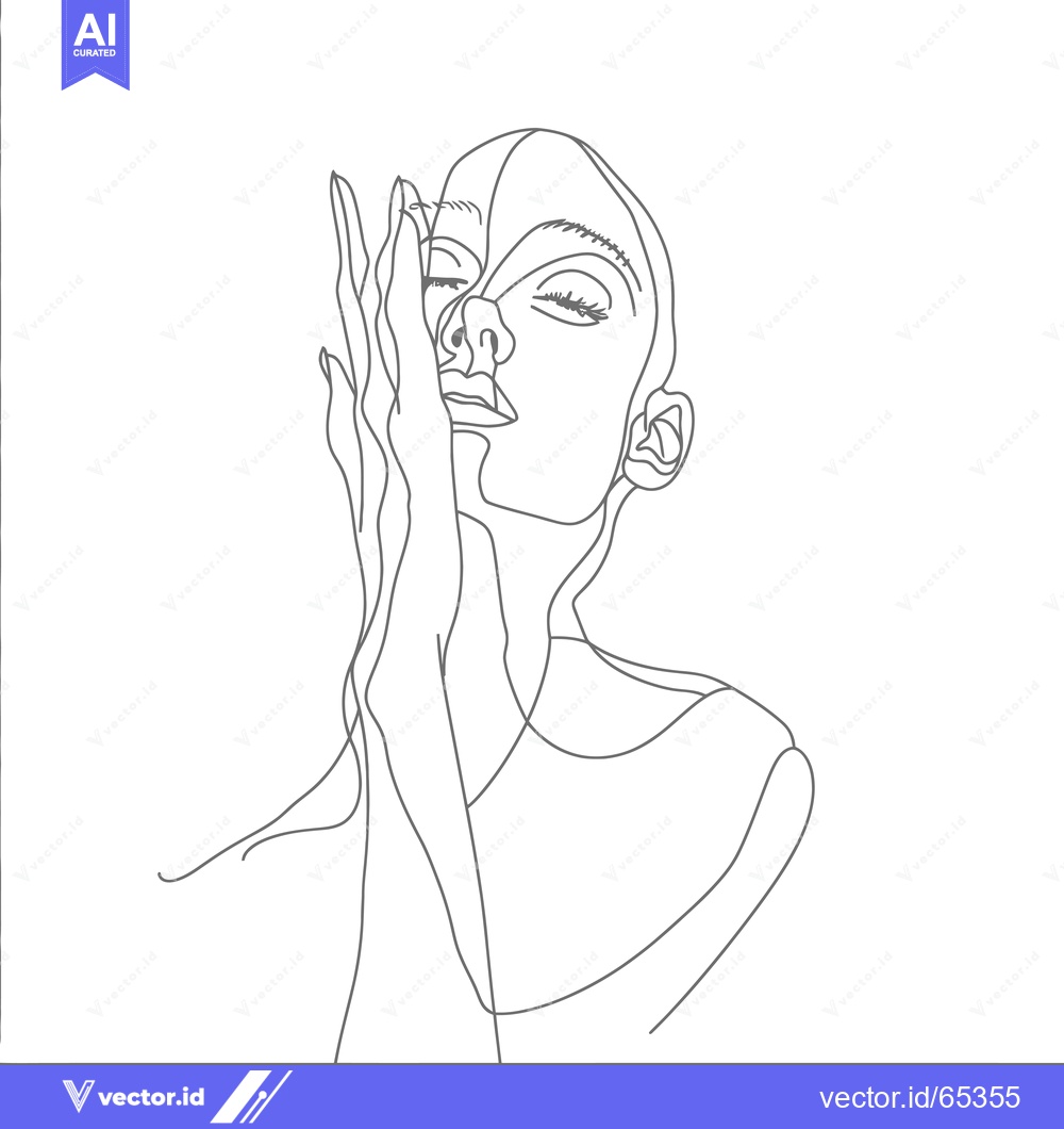Premium Vector dari One-Line Drawing of a Woman's Face and Hand