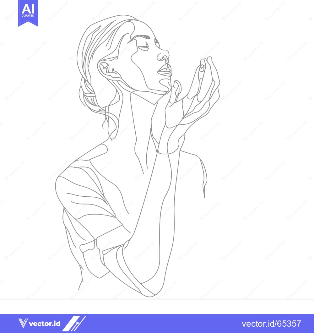 Premium Vector dari Line Art Portrait of a Woman with Closed Eyes and Hands Raised