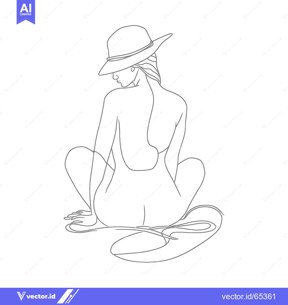 Premium Vector of Woman in a Hat Sitting with a Flip-Flop