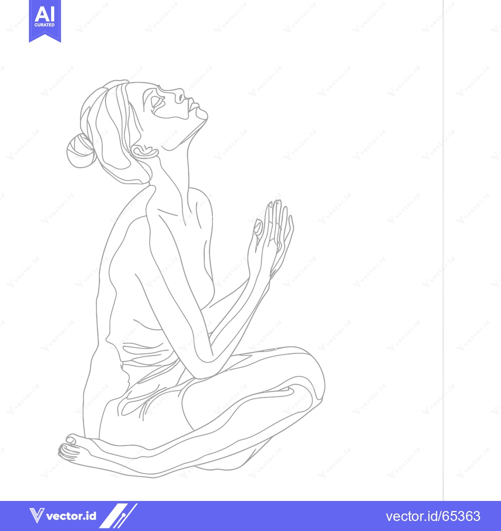 Premium Vector dari Line Art Drawing of a Woman in a Praying Pose
