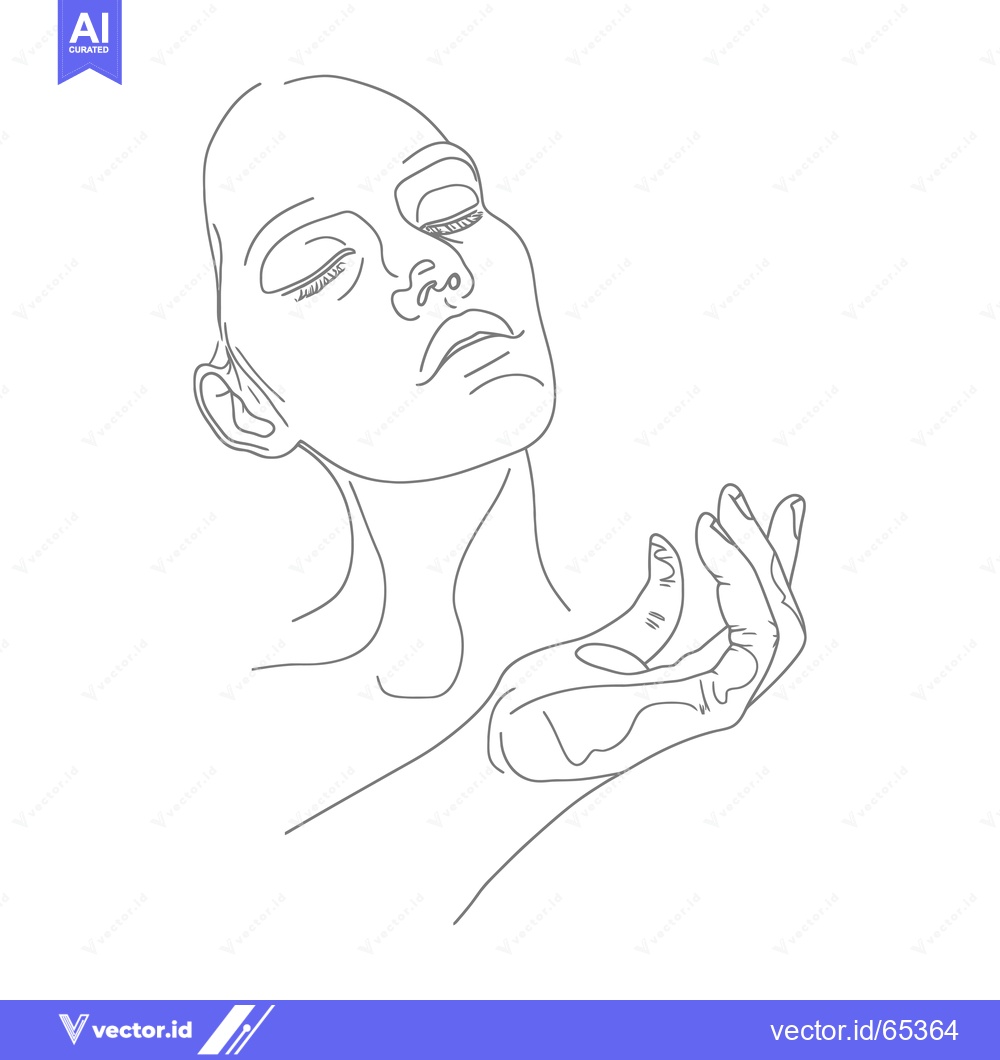 Premium Vector dari Line Drawing of a Woman's Face and Hand