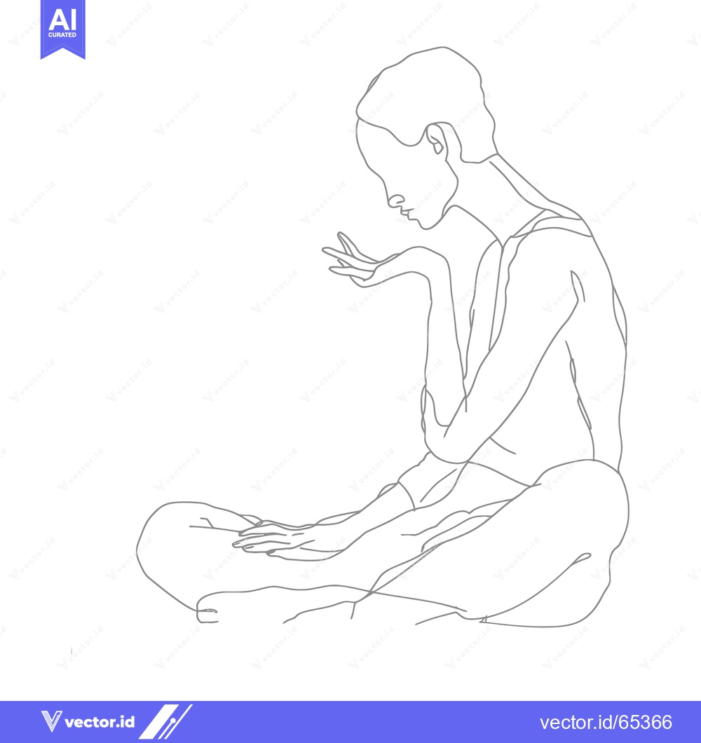 Premium Vector of Line Drawing of a Woman Sitting with One Hand Raised