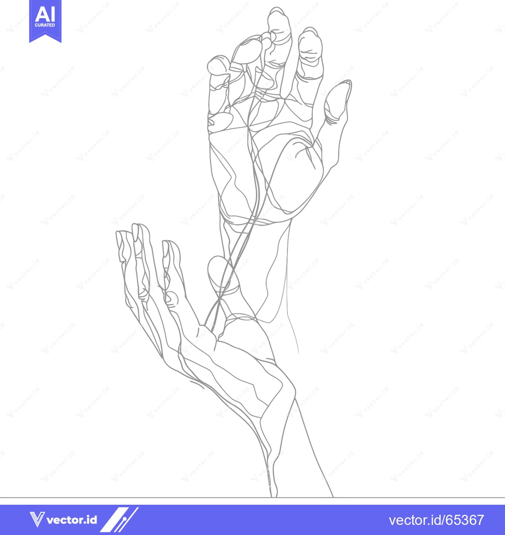 Premium Vector of Two Hands Reaching Upward in Continuous Line Art