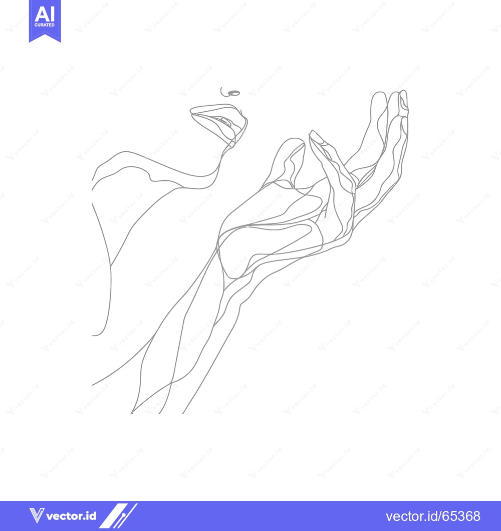 Premium Vector dari Single Line Drawing of a Woman's Face and Hands