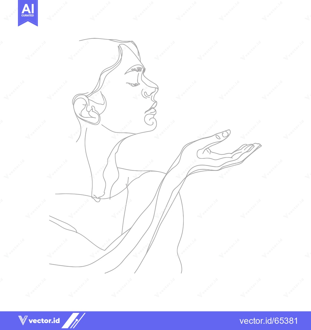 Premium Vector dari A Single-Line Drawing of a Woman with Closed Eyes and an Open Hand