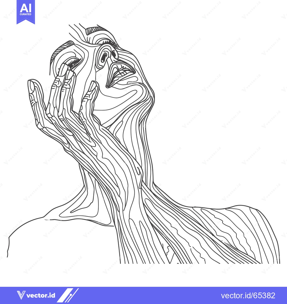 Premium Vector of Line Art Portrait of a Woman with Hand on Face