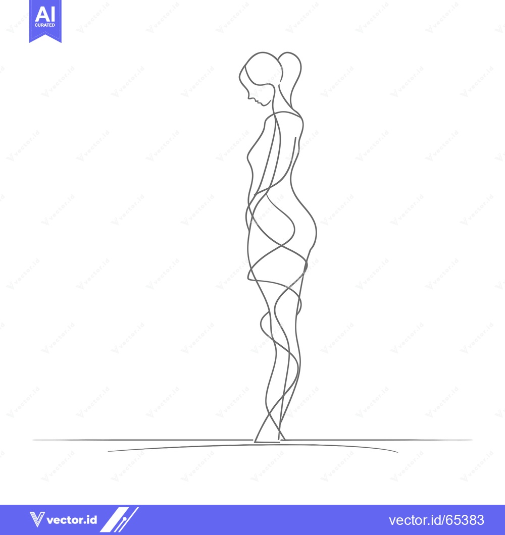 Premium Vector dari One-Line Drawing of a Woman Standing with Hair Tied Up