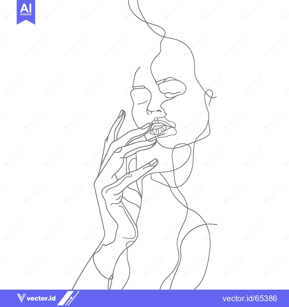 Premium Vector of Continuous Line Drawing of a Woman's Face and Hand