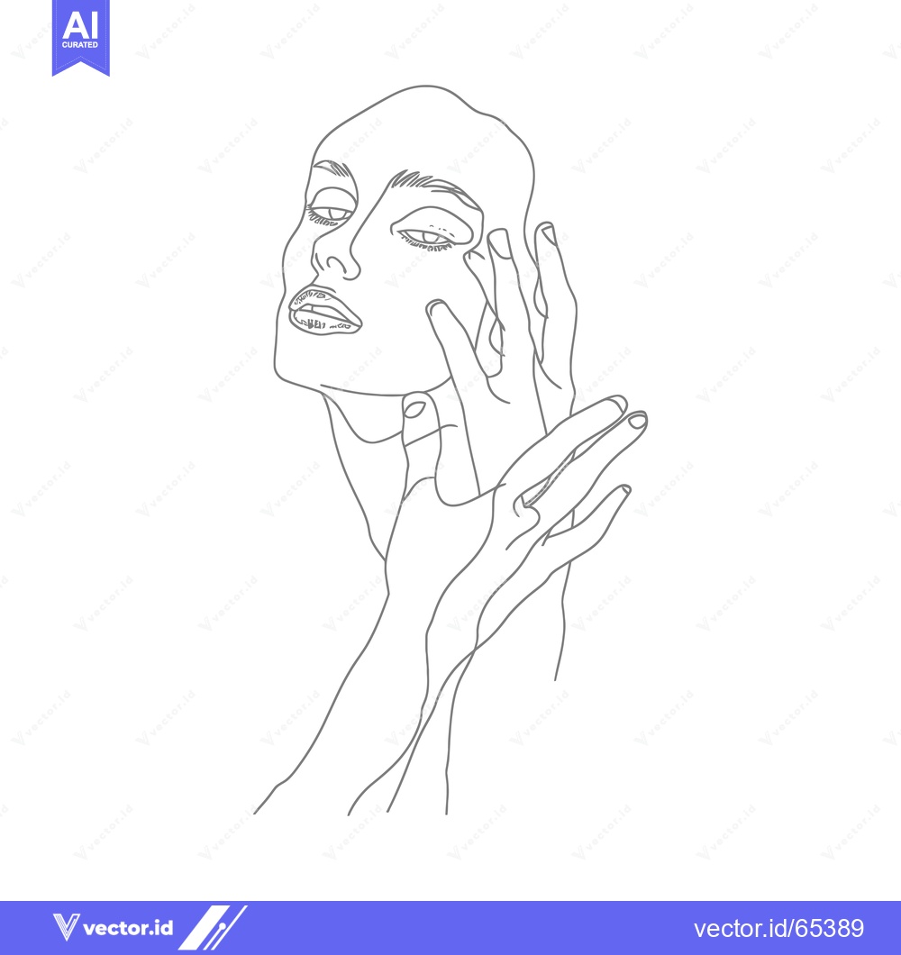 Premium Vector dari Line Drawing of a Woman Touching Her Face