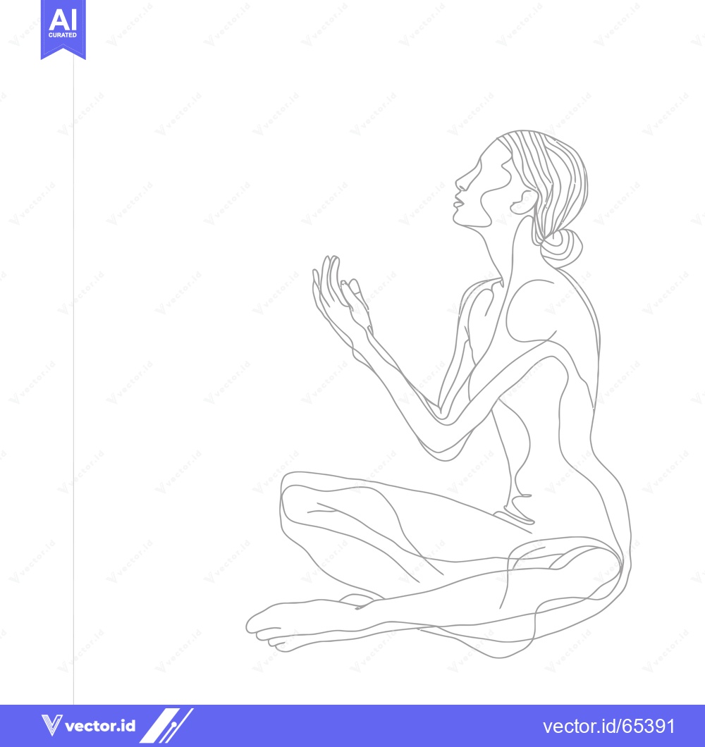 Premium Vector of Single-Line Drawing of a Woman Sitting with Hands Raised