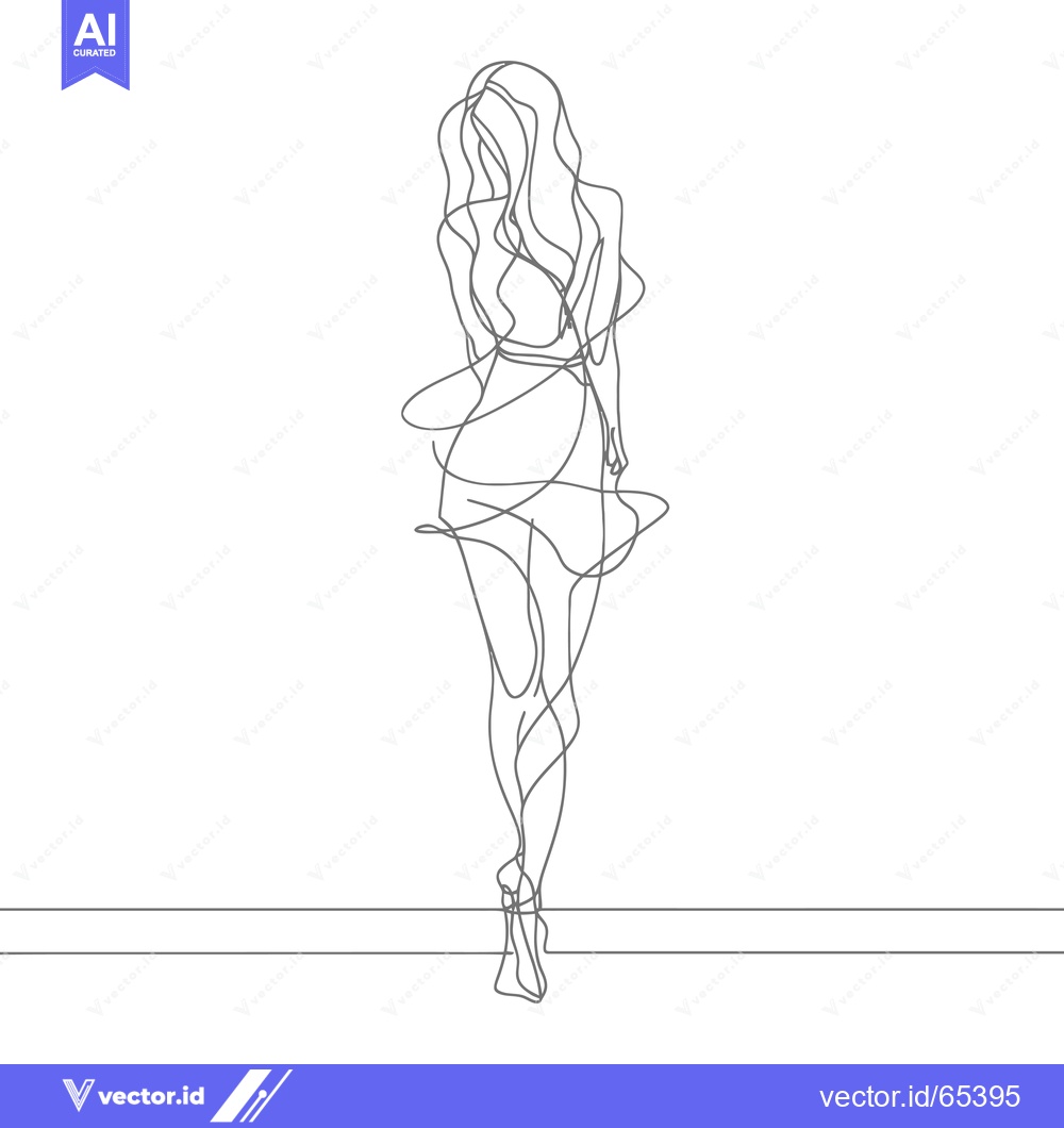 Premium Vector dari Single-Line Drawing of a Woman in a Dress, Back View