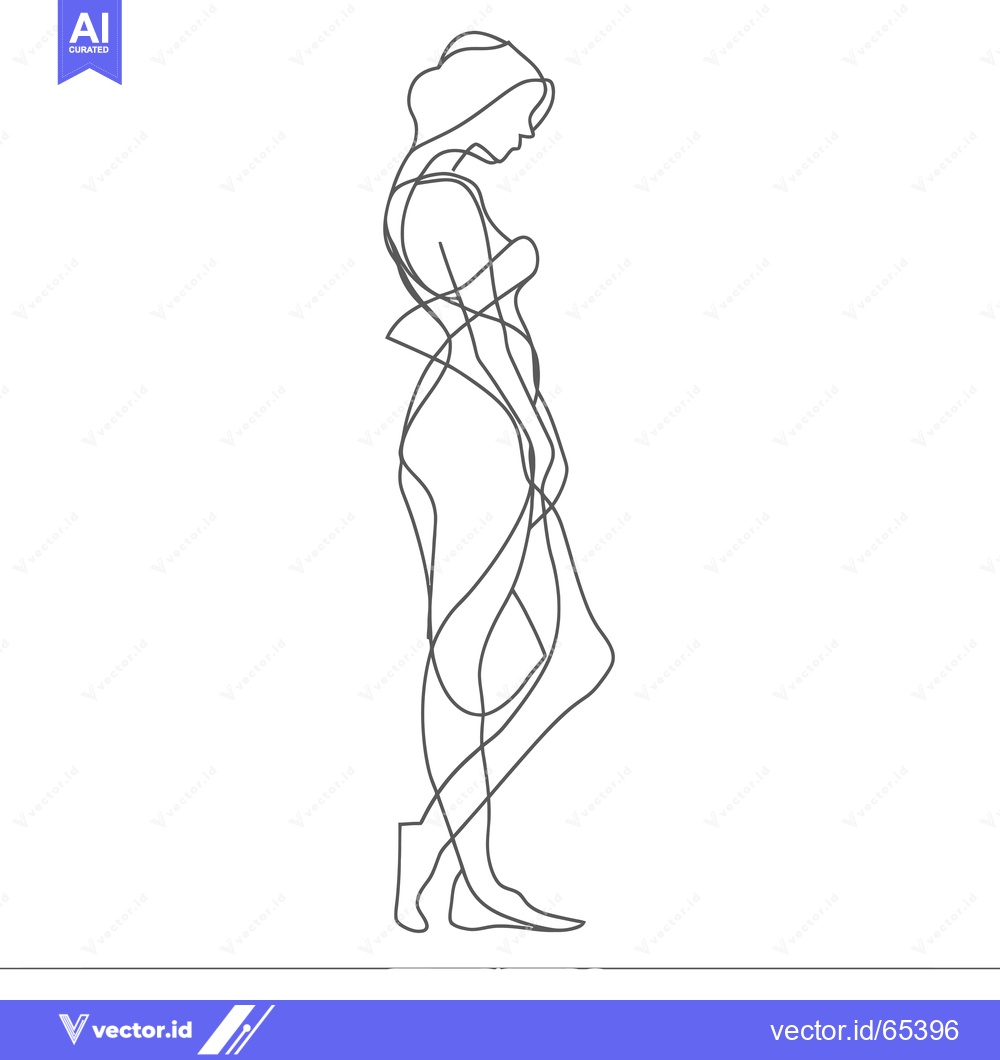 Premium Vector of Continuous Line Drawing of a Woman Standing with Head Down