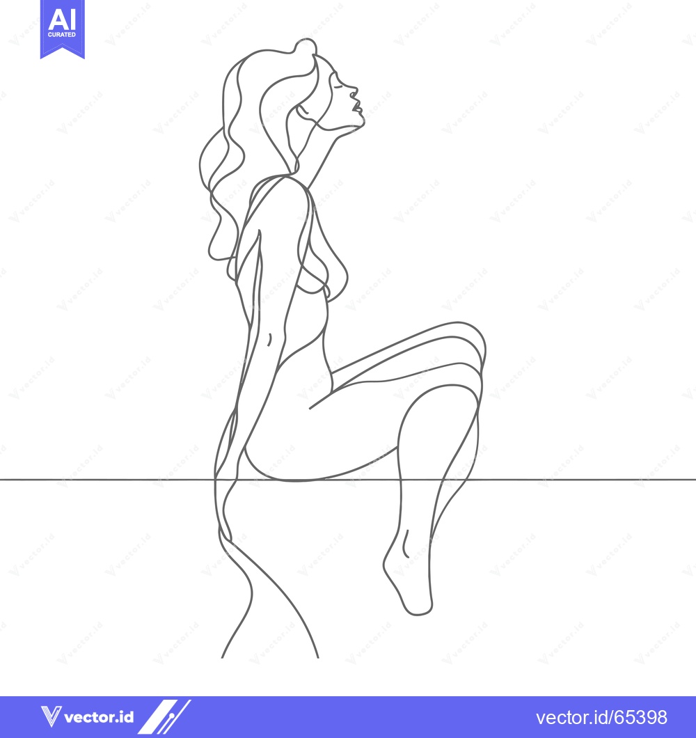 Premium Vector dari Single-line drawing of a woman sitting with her head tilted back