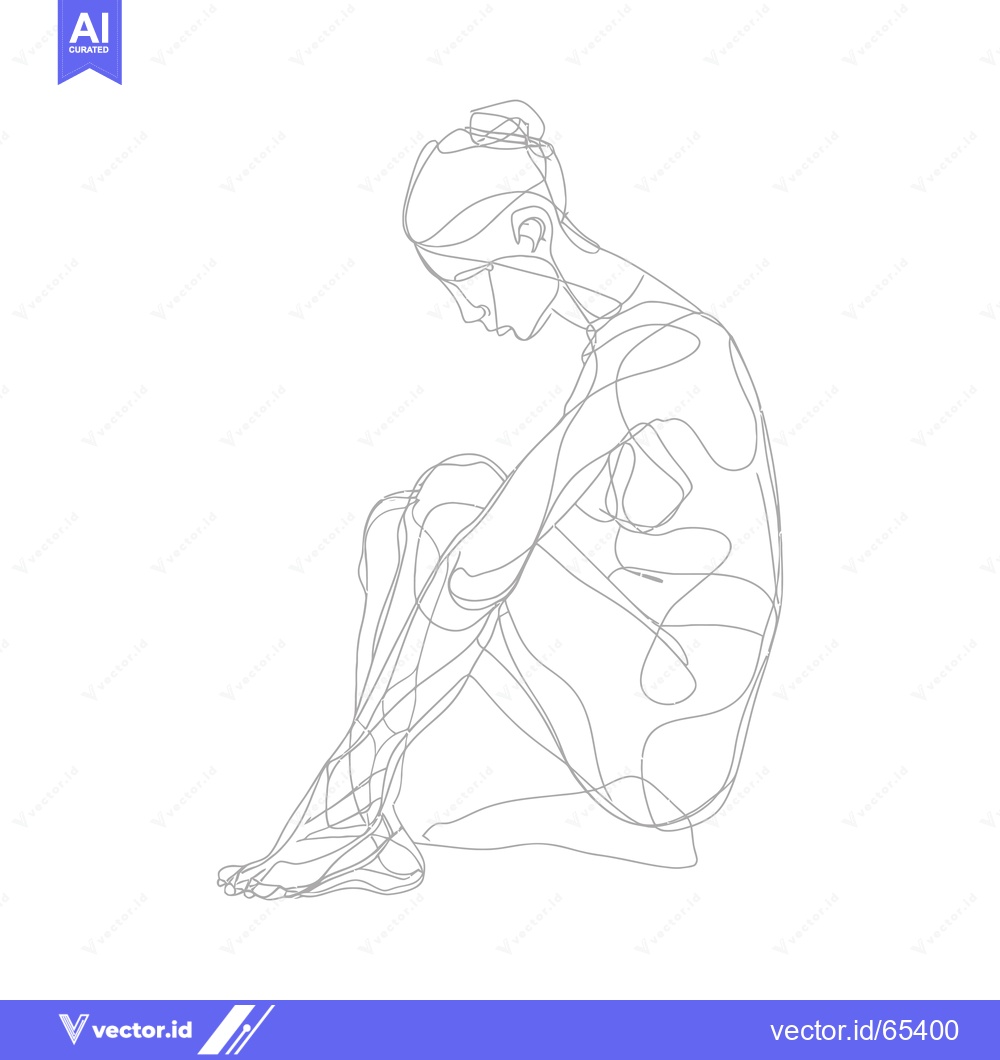 Premium Vector dari Single Line Art Drawing of a Woman Sitting with Her Head Down