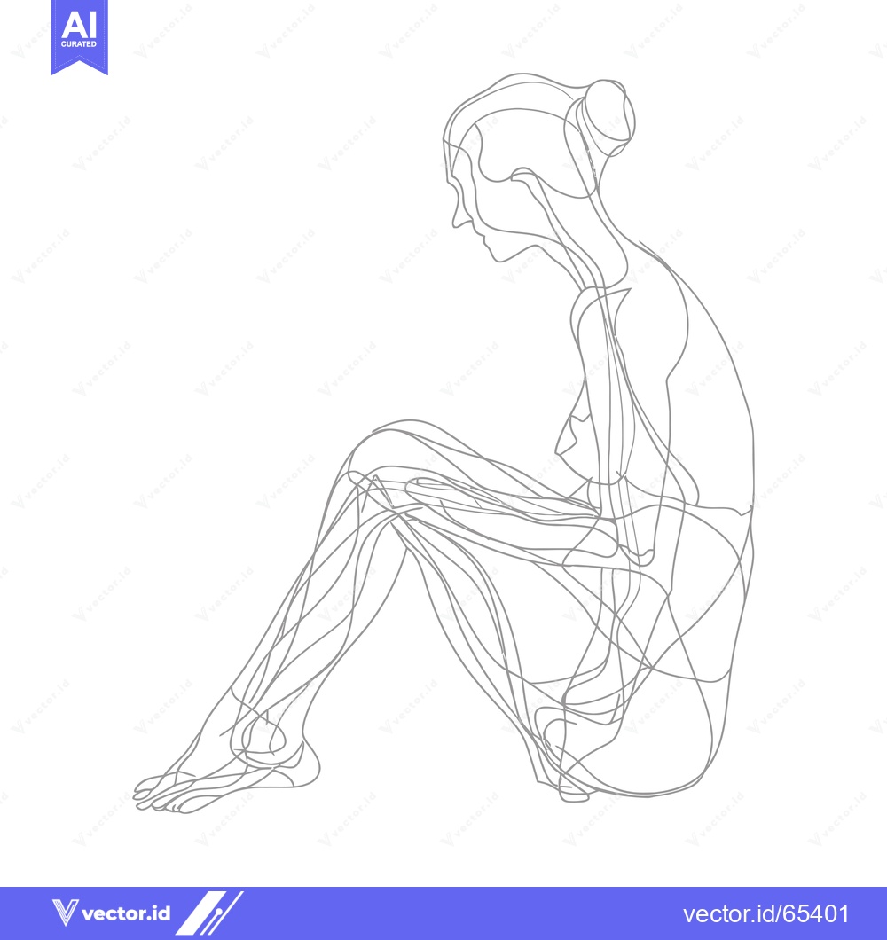 Premium Vector of Line Art Illustration of a Seated Woman with Hair in a Bun