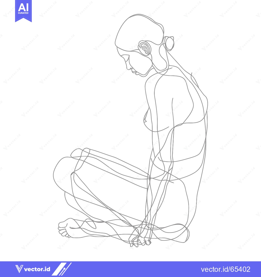 Premium Vector of Line Drawing of a Seated Woman with Her Arms Crossed