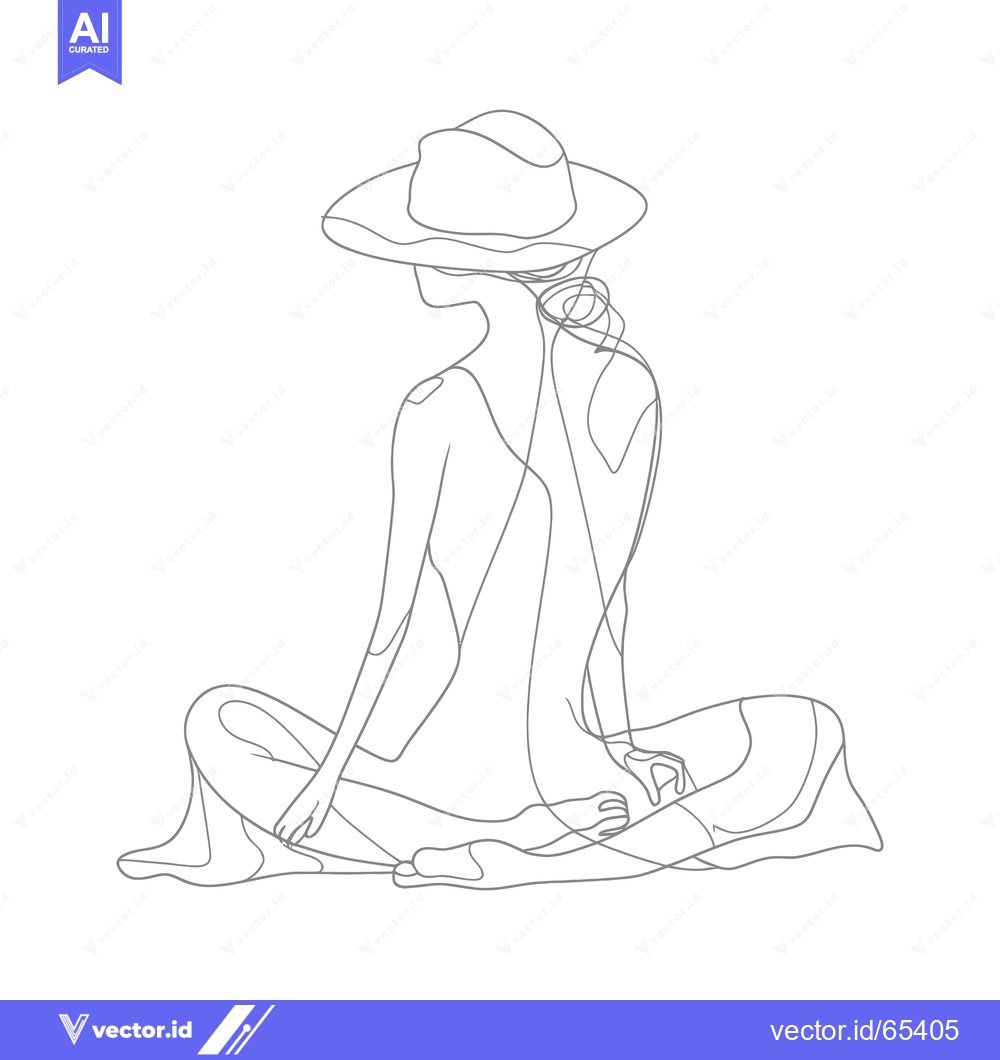 Premium Vector dari One-line drawing of a woman sitting in a hat