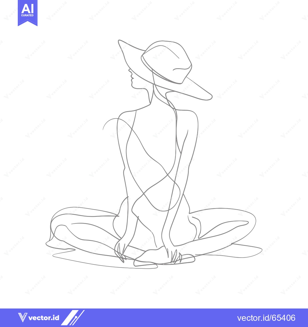 Premium Vector of One Line Drawing of a Woman Sitting with a Hat