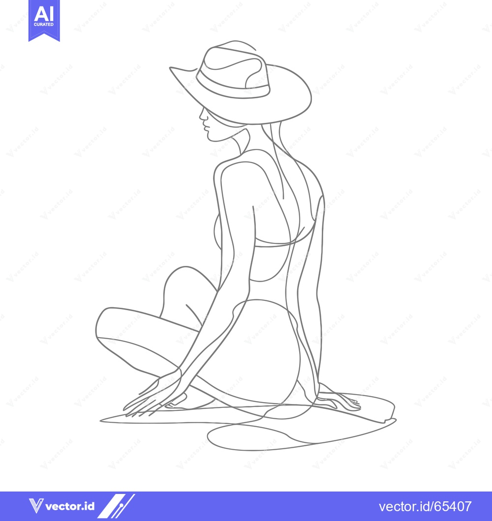 Premium Vector dari One-Line Drawing of a Woman in a Bathing Suit and Hat