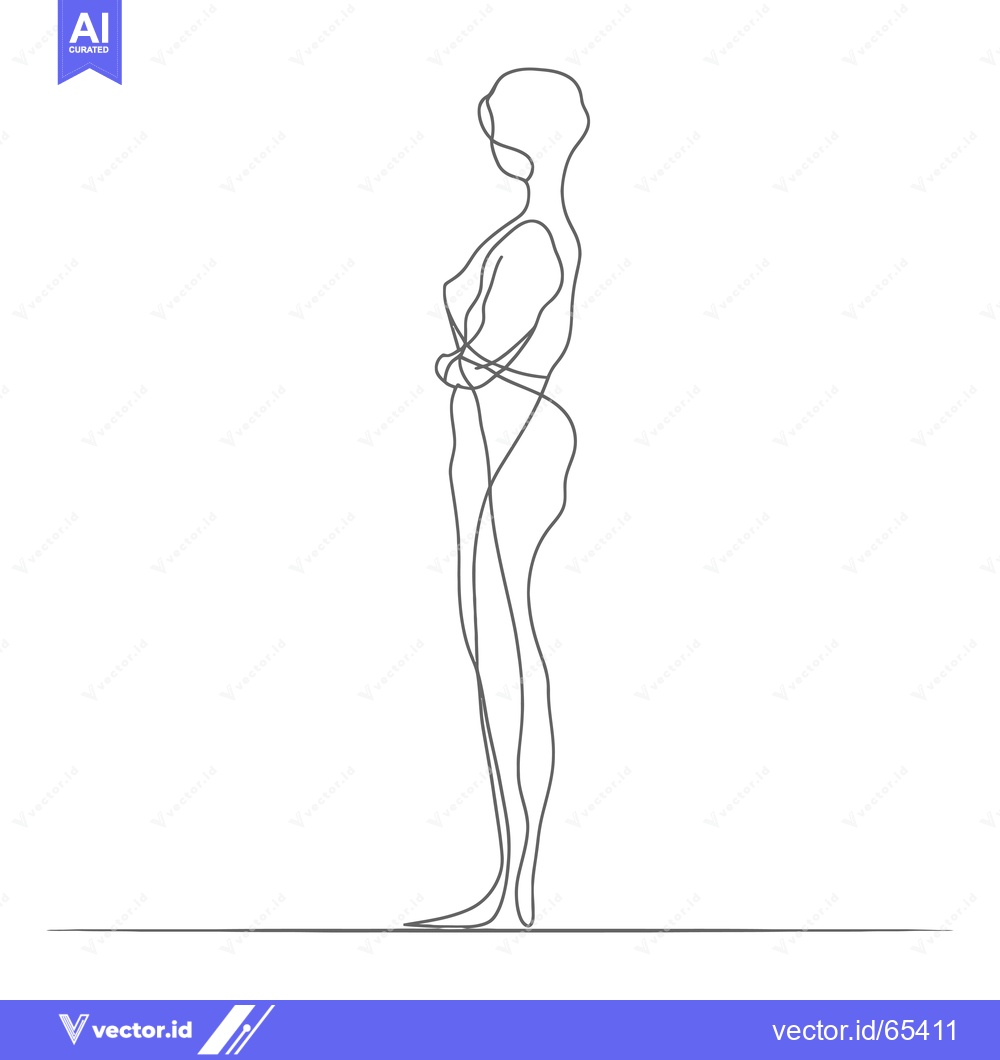 Premium Vector of Single Line Drawing of a Woman Standing with Arms Crossed